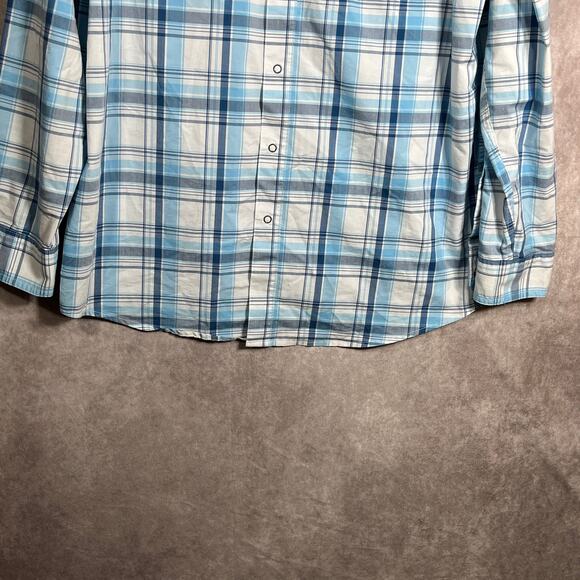 Wrangler Outdoor Shirt Mens Large Blue Plaid Snap Front Outdoors Pockets Work - Picture 3 of 9